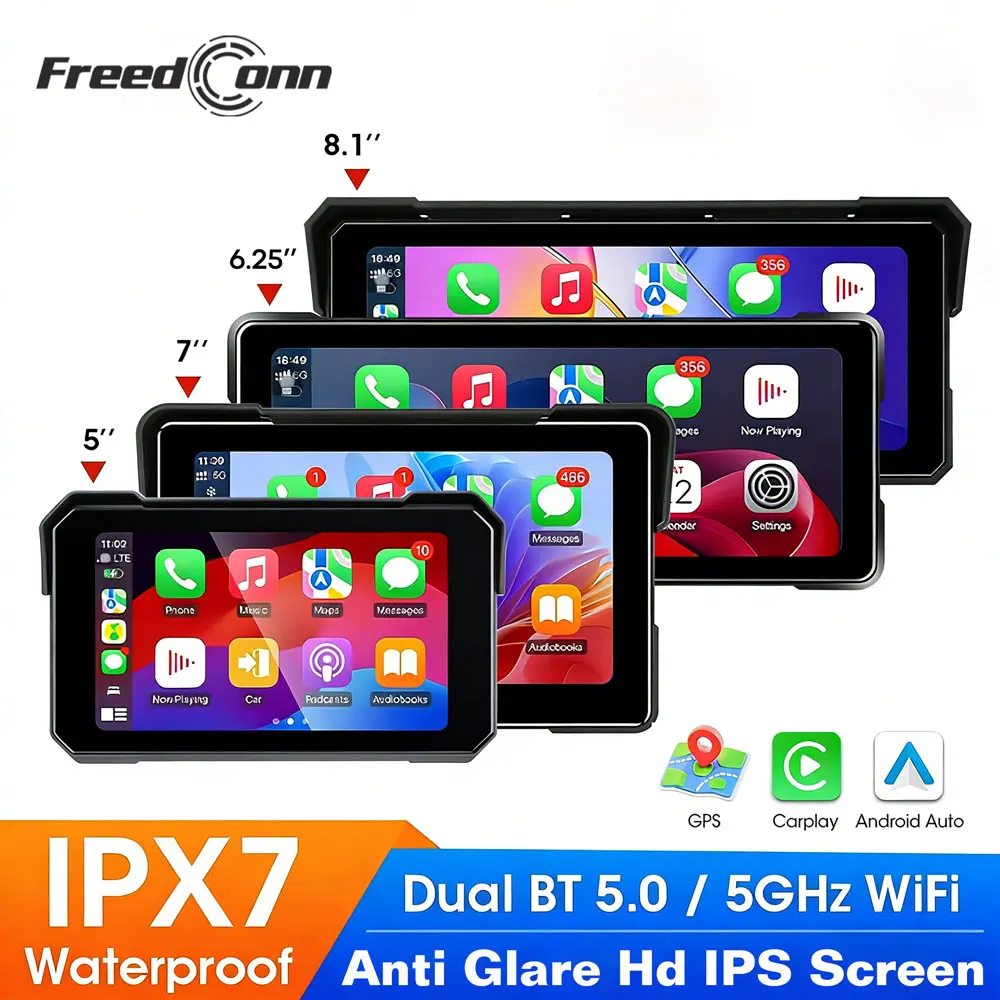 

Портативный мотоциклетный навигатор Freedconn с поддержкой CarPlay и Android Auto, водонепроницаемый монитор для мотоцикла, цифровая приборная панель.