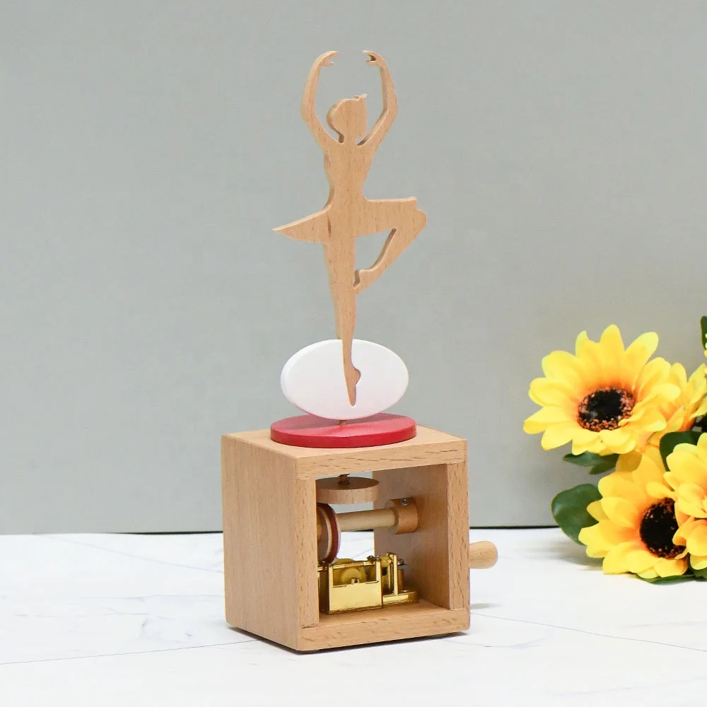 

Wholesale 24cm Tall Ballerina Girl Rotating Wooden Hand Cranked Music Boxes For Home Decoration