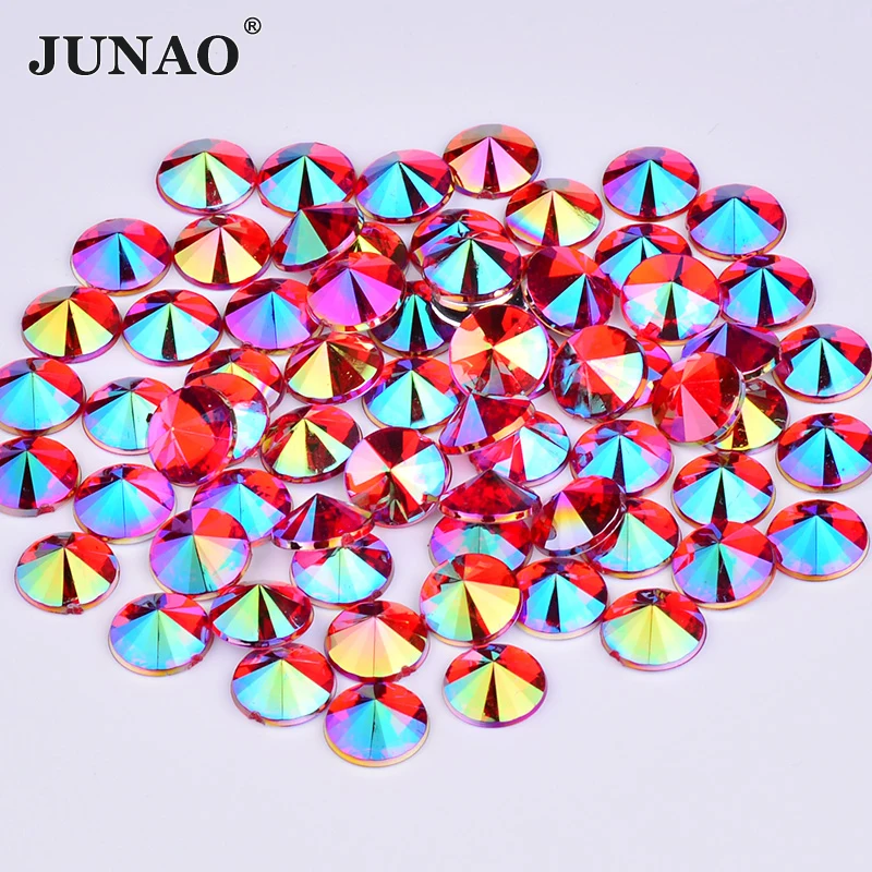 JUNAO 4mm 5mm 6mm 10mm Blue AB Flatback Rhinestone Round Rivoli Crystal Stones Acrylic Strass Appliques for DIY Nail Decoration