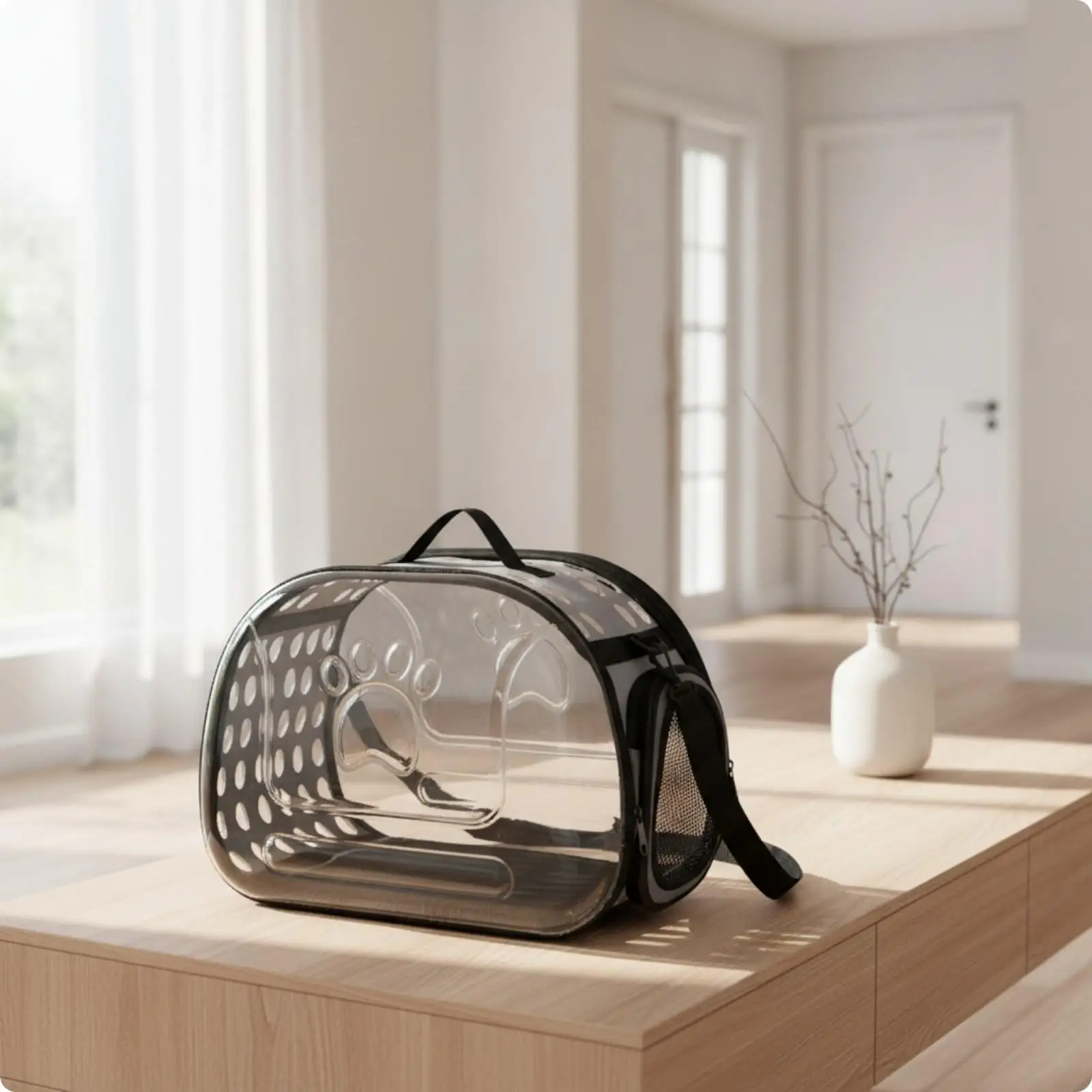 Small Animal Carrier Backpack for Cats with PU Leather Trim and Oval Air Holes for Comfortable Journeys