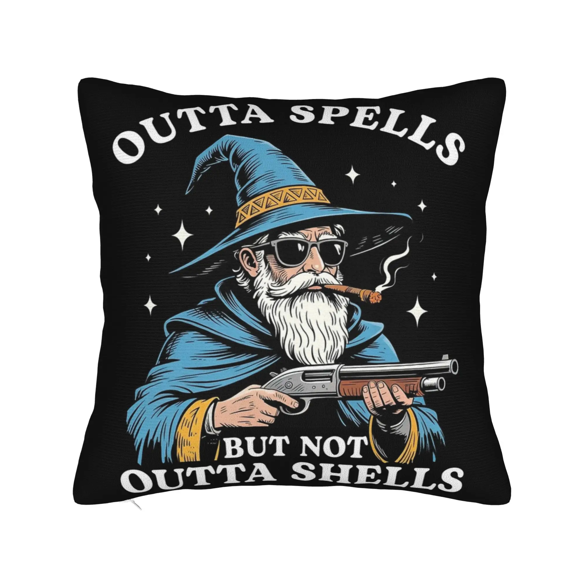 Outta Spells But Not Outta Shells Wizard Meme Pillowcase Soft Cushion Cover Decoration  Pillow Case Cover Home Zippered 40*40cm