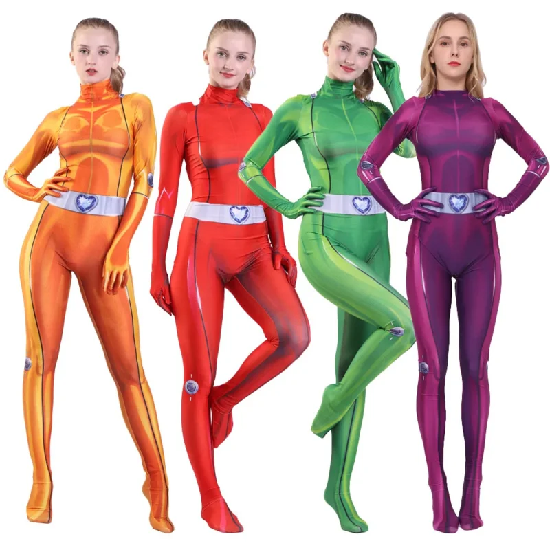 Totally Spies Cosplay Costume Anime Clover Ewing Samantha Simpson Alexandra Zentai Spandex Jumpsuits Bodysuit Women Girls AS6200