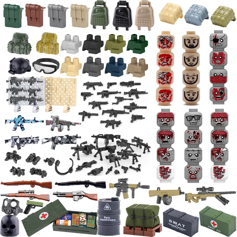 WW2 Building Blocks Action Anime Figures Adults Children Gifts Toys Weapons Box Guns Squatting Leg Funny Expression Backpack MOC