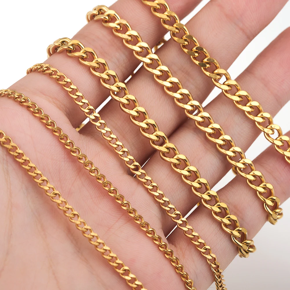 2meter 3/5/7mm Gold Plated Miami Cuban Stainless Steel Figaro Mill Grind Chain for DIY Necklaces Jewellery Making Supplies