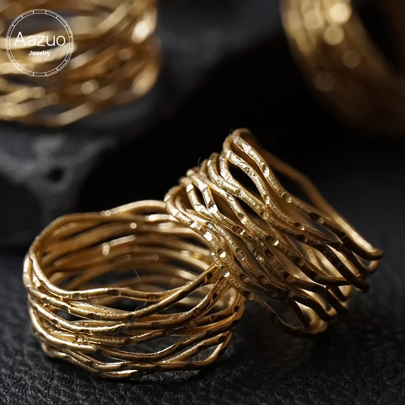 

Aazuo Vintage Jewely 18K Yellow Gold Natrual Diamonds Luxury Life Style Lines Rings For Girls & Women Senior Banquet Part