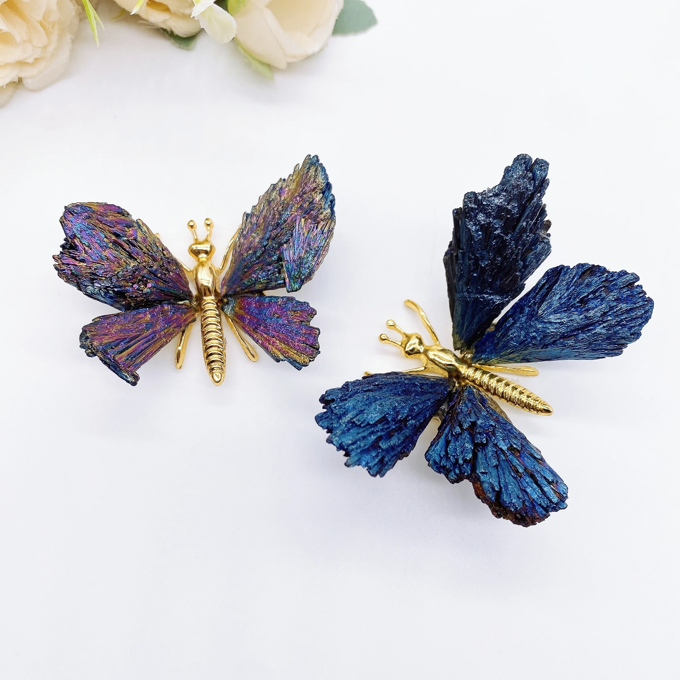 1PC Natural Colorful Tourmaline Electroplanted Butterfly spar DIY crafts Handmade Reiki Healing Home Decoration Chakra Gift