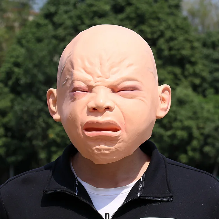 

Funny crying child mask Halloween latex crying baby headset cosplay party costume crying face props