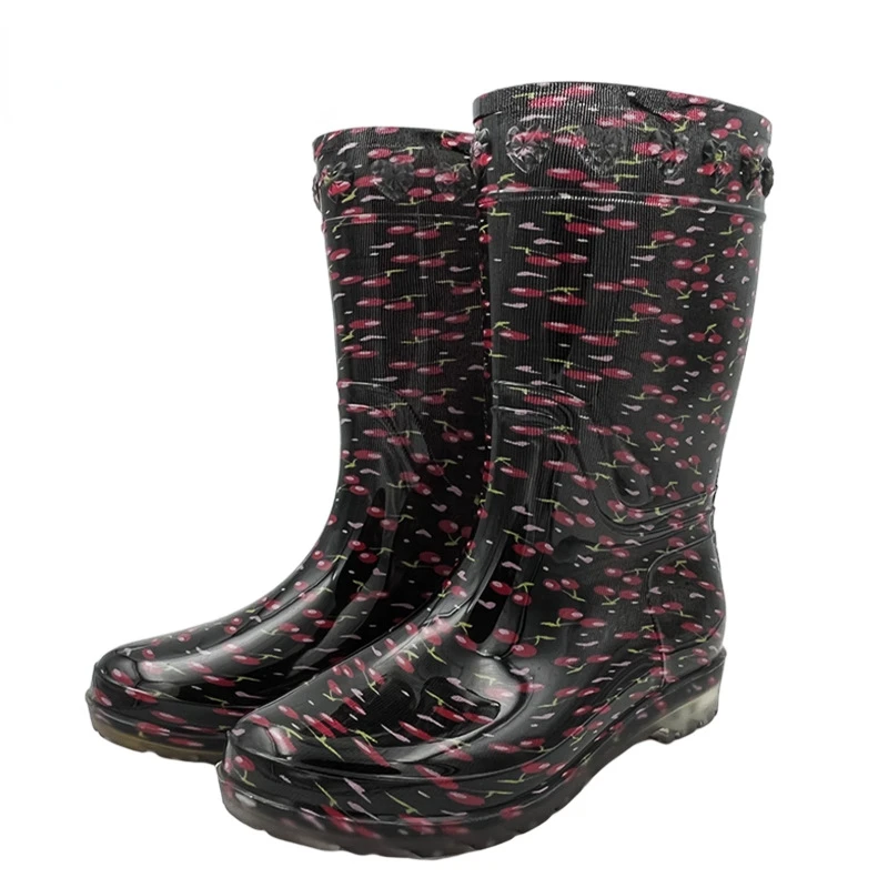 New Women Fashion Mid-calf Rain Boots Waterproof PVC Rainboots Outdoor Non-slip Water Shoes Wellies Boots