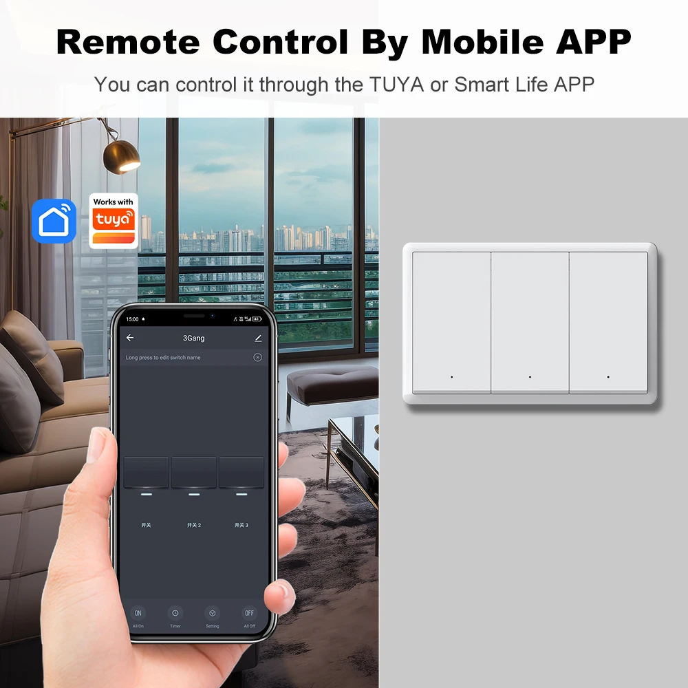 MANHOT Zigbee Smart Wall Light Switch 1/2/3/4 Gang Neutral/No Neutral Wire Push Button App Control Smart Life Alexa Google Home view 2