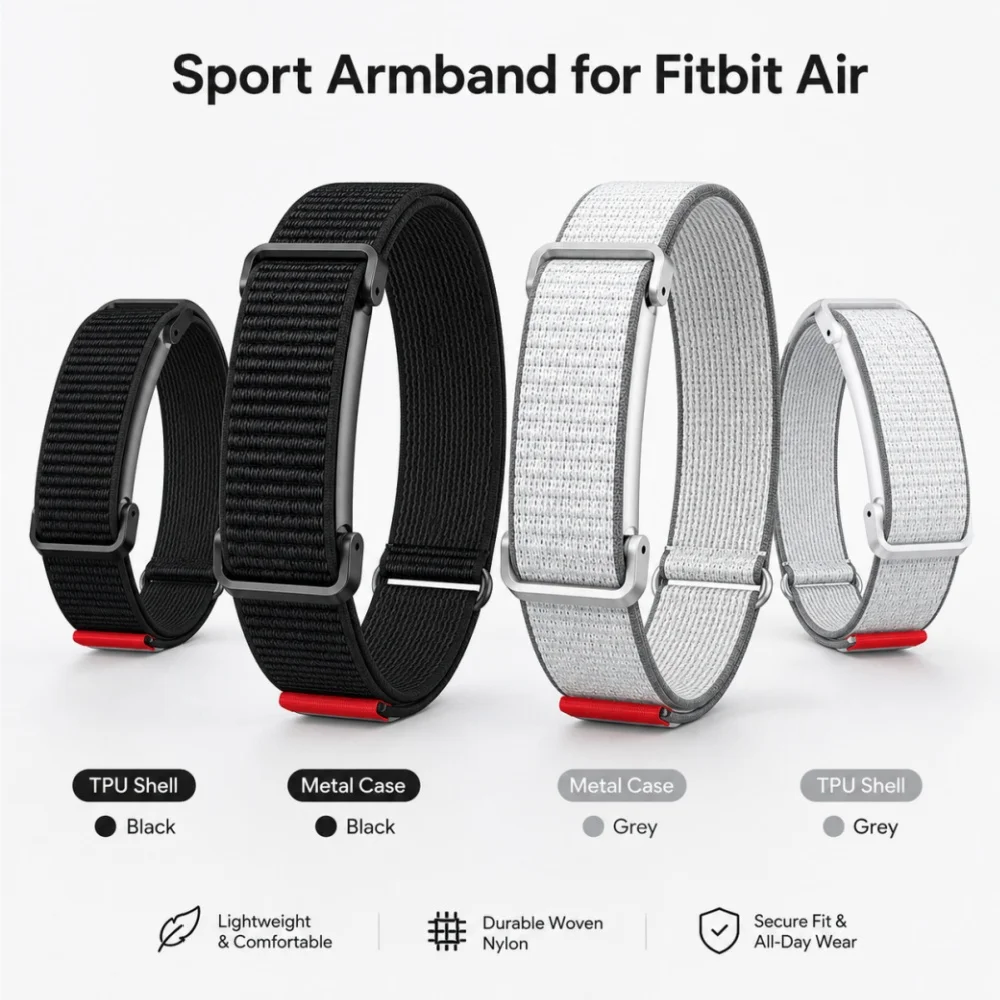 Sport Armband Wristband with Shell for Fitbit Air Breathable Nylon Extended Sweat-wicking Bicep Band Strap Loop