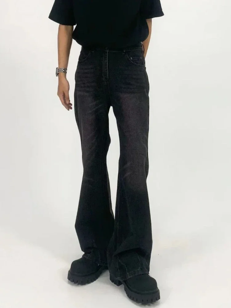 Flare Jeans Men Full Length Slim Stretchy Punk Style Minimalist Stylish Youthful Vitality Spring Autumn Korean All-match Solid