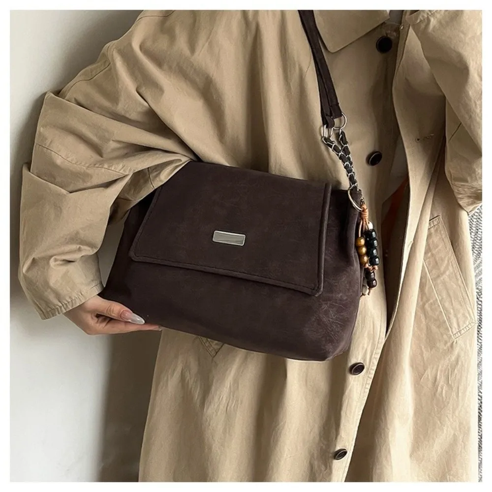 Vintage Ketten-Schultertasche aus Leder mit Großer Kapazität Crossbody-Tasche Tragetasche für Reisen – Detail 7