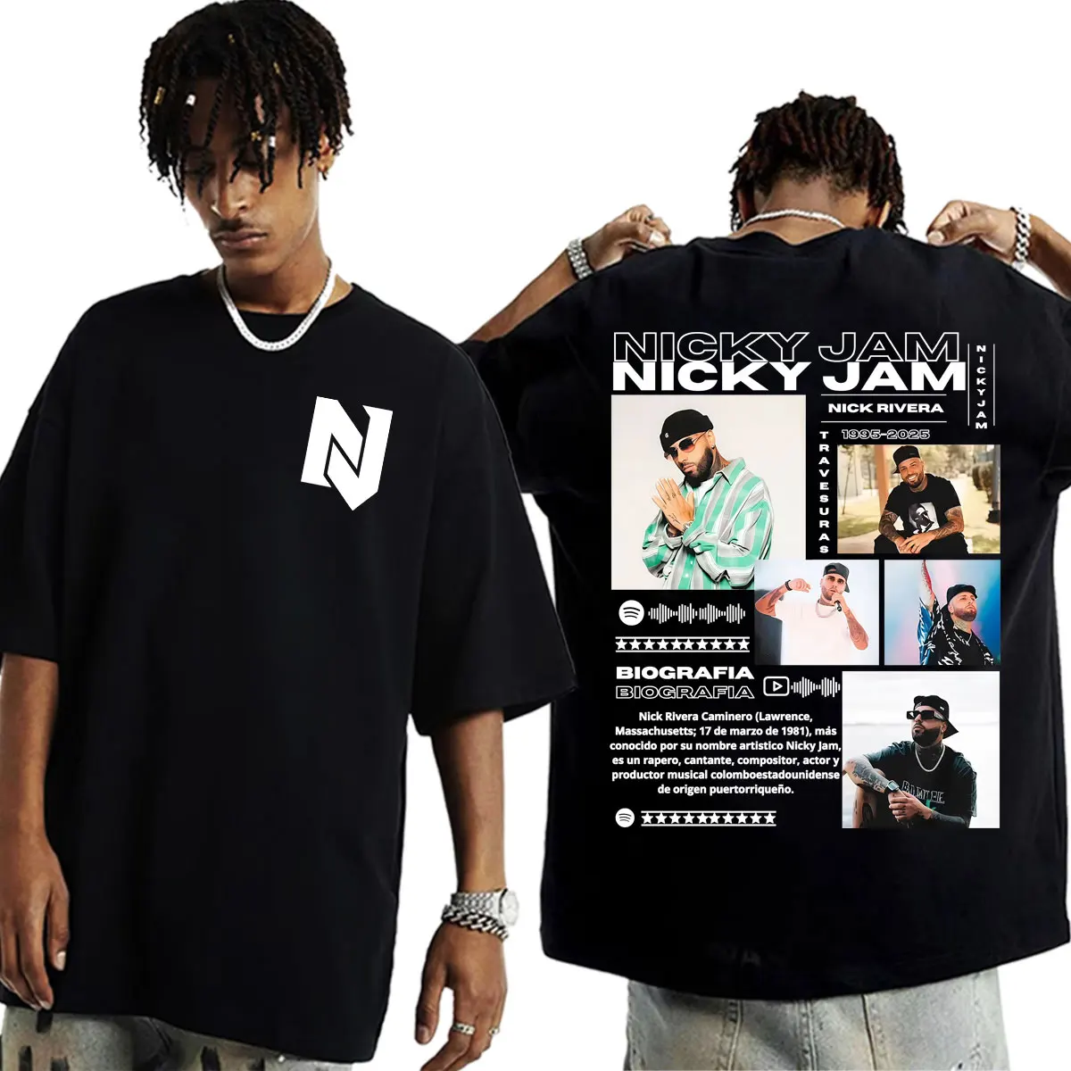 Camisetas de la gira del álbum Travesuras del rapero Nicky Jam, camisetas informales de algodón de alta calidad para hombre y mujer, camiseta de moda Hip Hop High Street