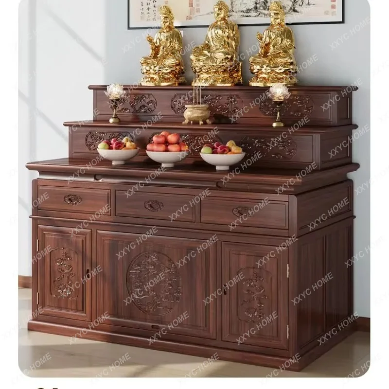 XXThree-layer solid wood Buddhist hall offering table incense case, central hall offering table Guan Gong Buddhist altar tabl