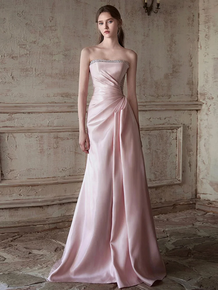 

Ele Pink Off-oulder Long Evening Gown for Women Birthday Par Wedding Engagement Ceremony Formal Ball Gown