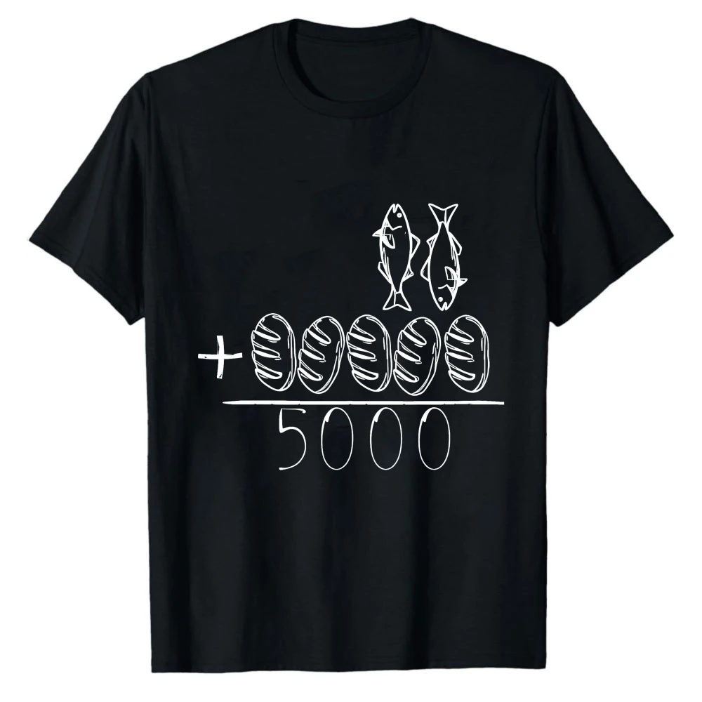 2 Fishes 5 Breads Jesus Feeds The 5000 Christian Bible Verse T-Shirt Funny Shits Casual Regular Short-sleeved COTTON Tops O-neck view 6