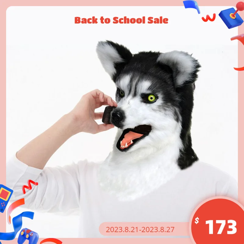 

Douyin Anchor Shooting Plush Moving Mouth Animal Mask Men and Women Husky Head Cover Halloween Dance Party