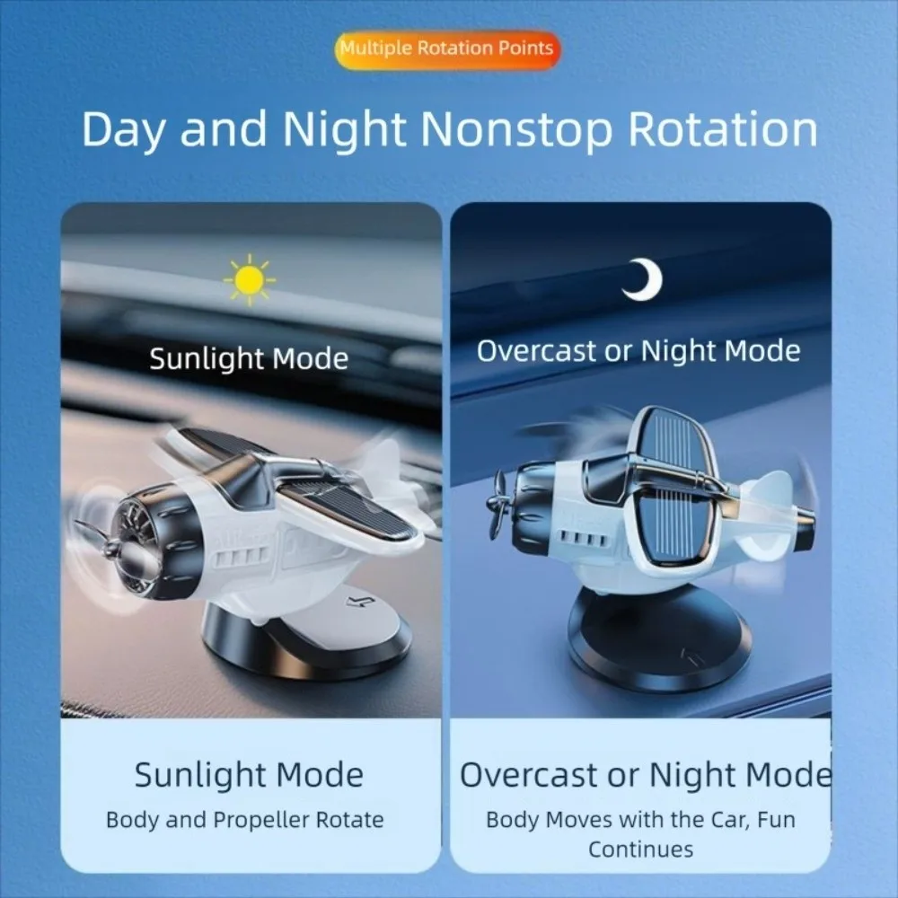 

360° Rotary Car Solar Airplane Ornaments Creative Mini Car Center Console Decorations Low-noise Sun-resistant