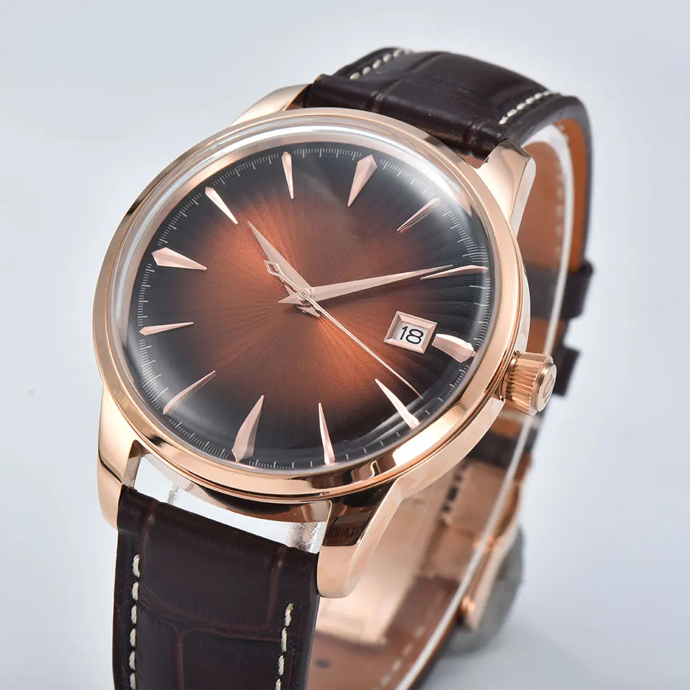 Reloj con logotipo personalizado para hombre, pulsera de cuero y cristal de zafiro, resistente al agua, movimiento automático, 40,5mm, NH35