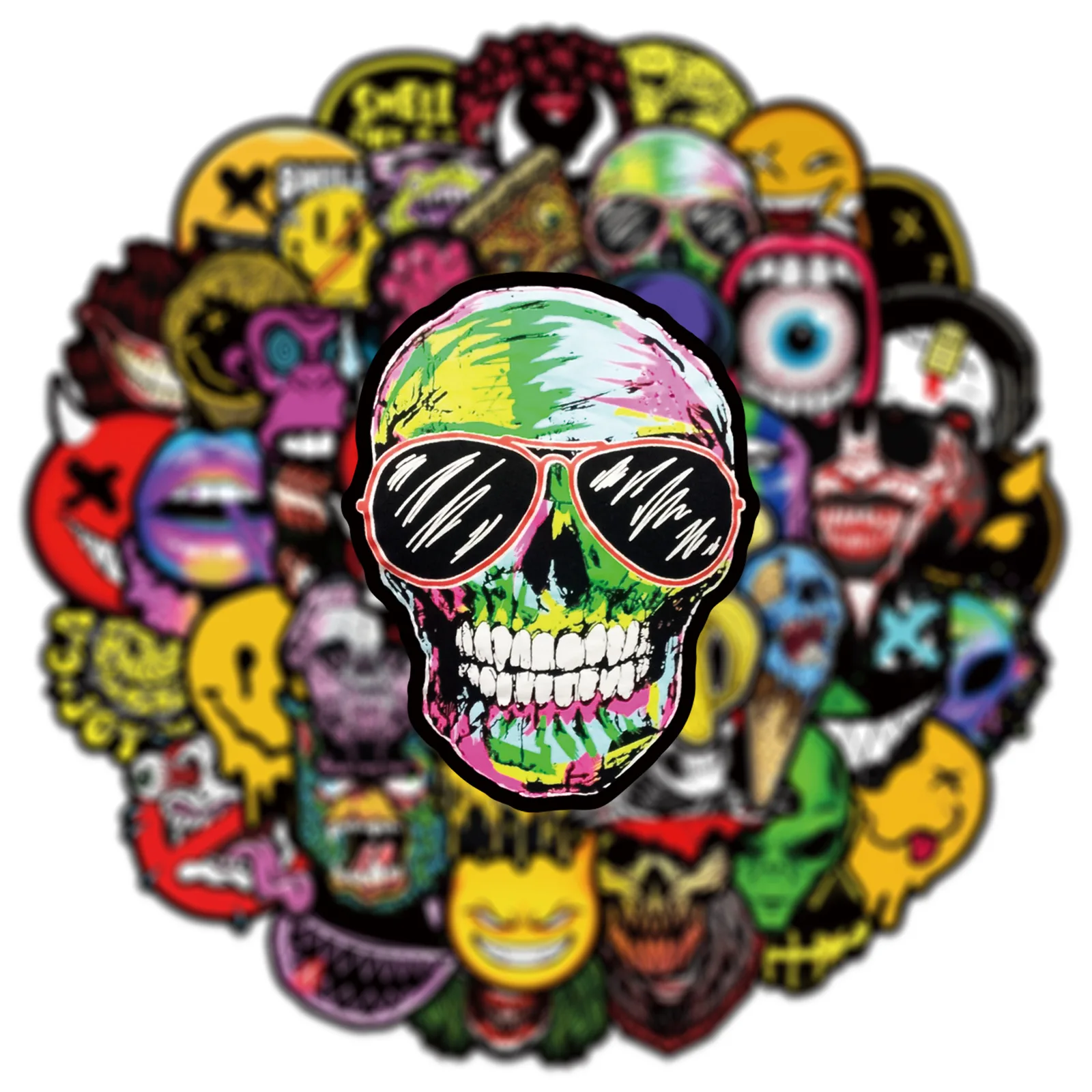 50Pcs Pop Horror Skull Cool Stickers Cartoon Graffiti Decals Guitar Laptop Helmet Motorcycle Skateboard Sticker Toys Decor