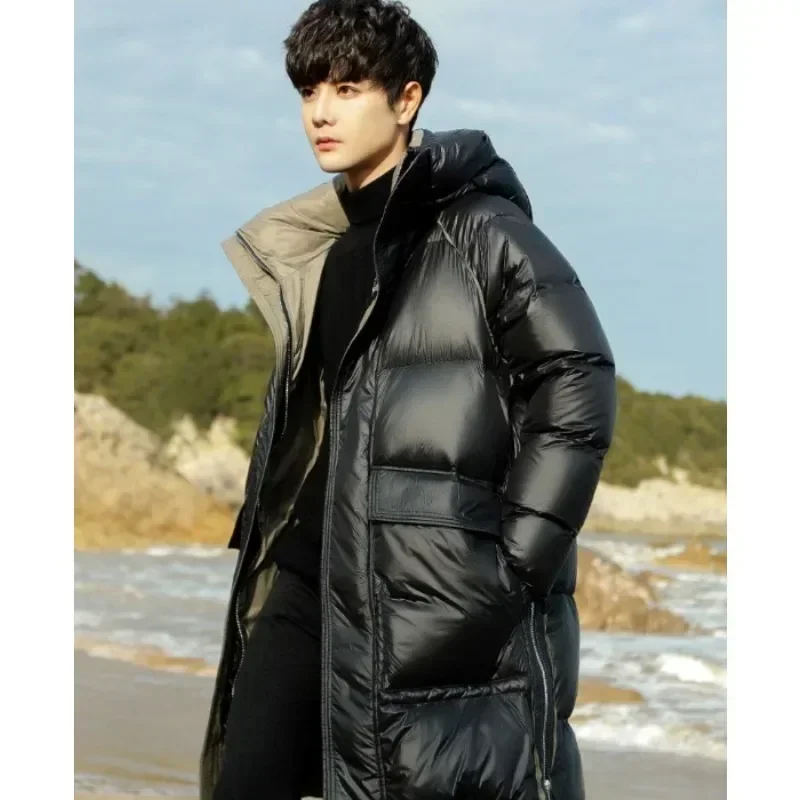 Bright Down Jacket for Men Winter Thickened Mid-length Young Student Trend Handsome Warm Coat High Quality High Appearance Level