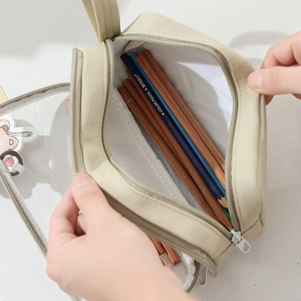 حقيبة أقلام كرتونية لطيفة جديدة ​ ​ مقلمة قماش متعددة الطبقات محمولة باليد ​ ​ حقيبة أدوات مكتبية لتخزين سطح المكتب واللوازم المكتبية المدرسية