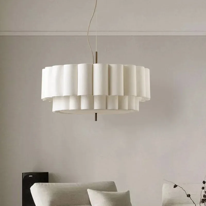 Nordic Retro Living Room Chandeliers Lighting  Fabric Restaurant Pendant Lights French Medieval Bedroom Hanging Lamps
