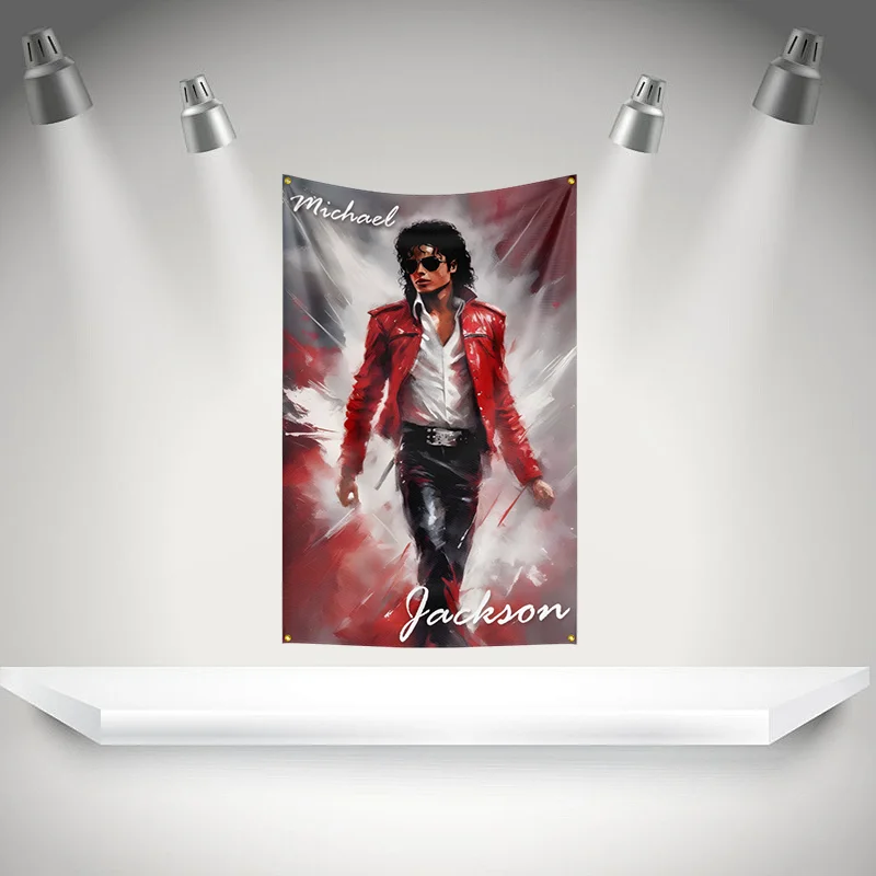 M-Michael Jacksons Flag Rock Music Band Banner  with Grommet HD Printing Tapestry Exhibition, Music Band Fans, Garage Decor