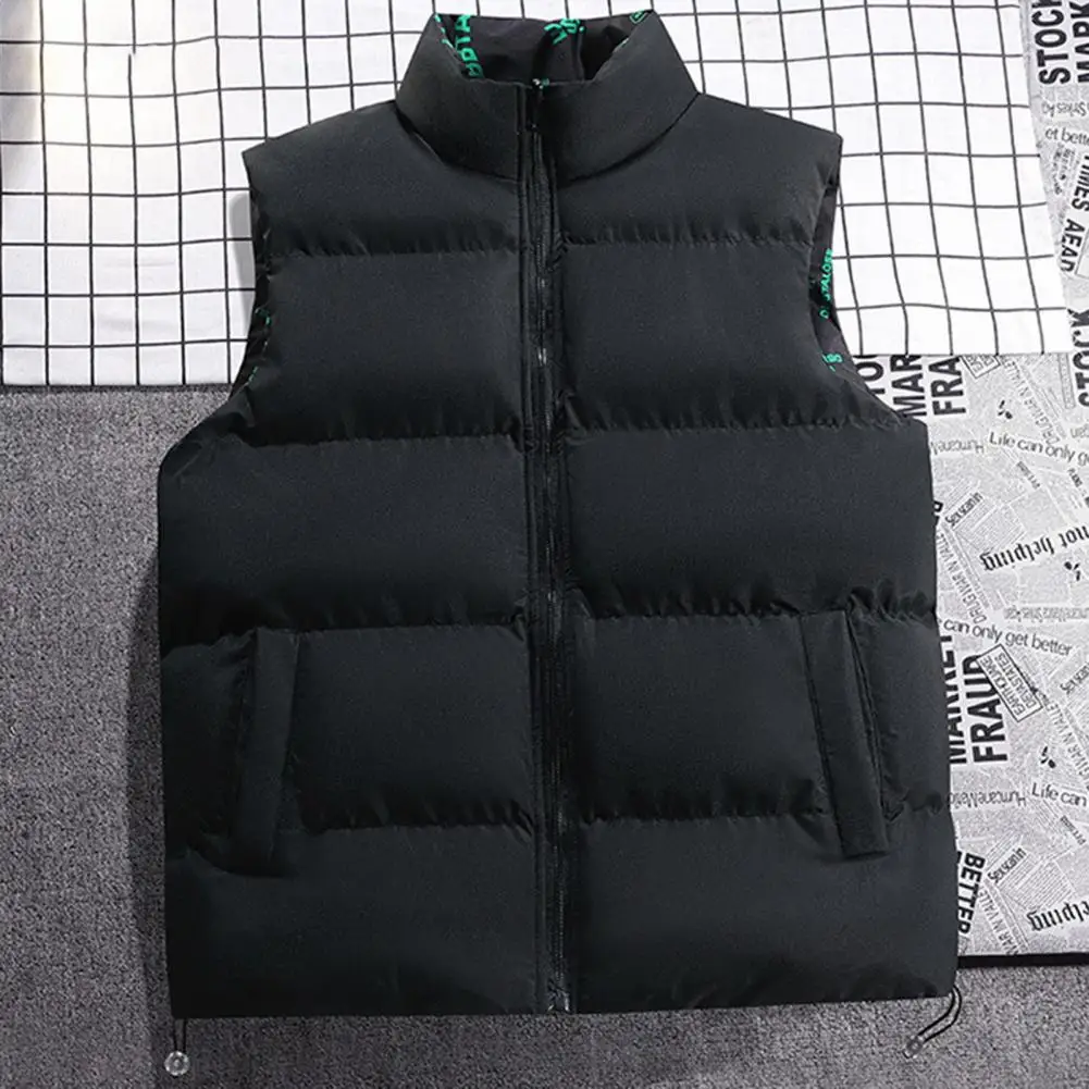 Men Reversible Jacket Men's Reversible Sleeveless Puffer Vest with Stand Collar Drawstring Hem Stylish Zipper for Windproof