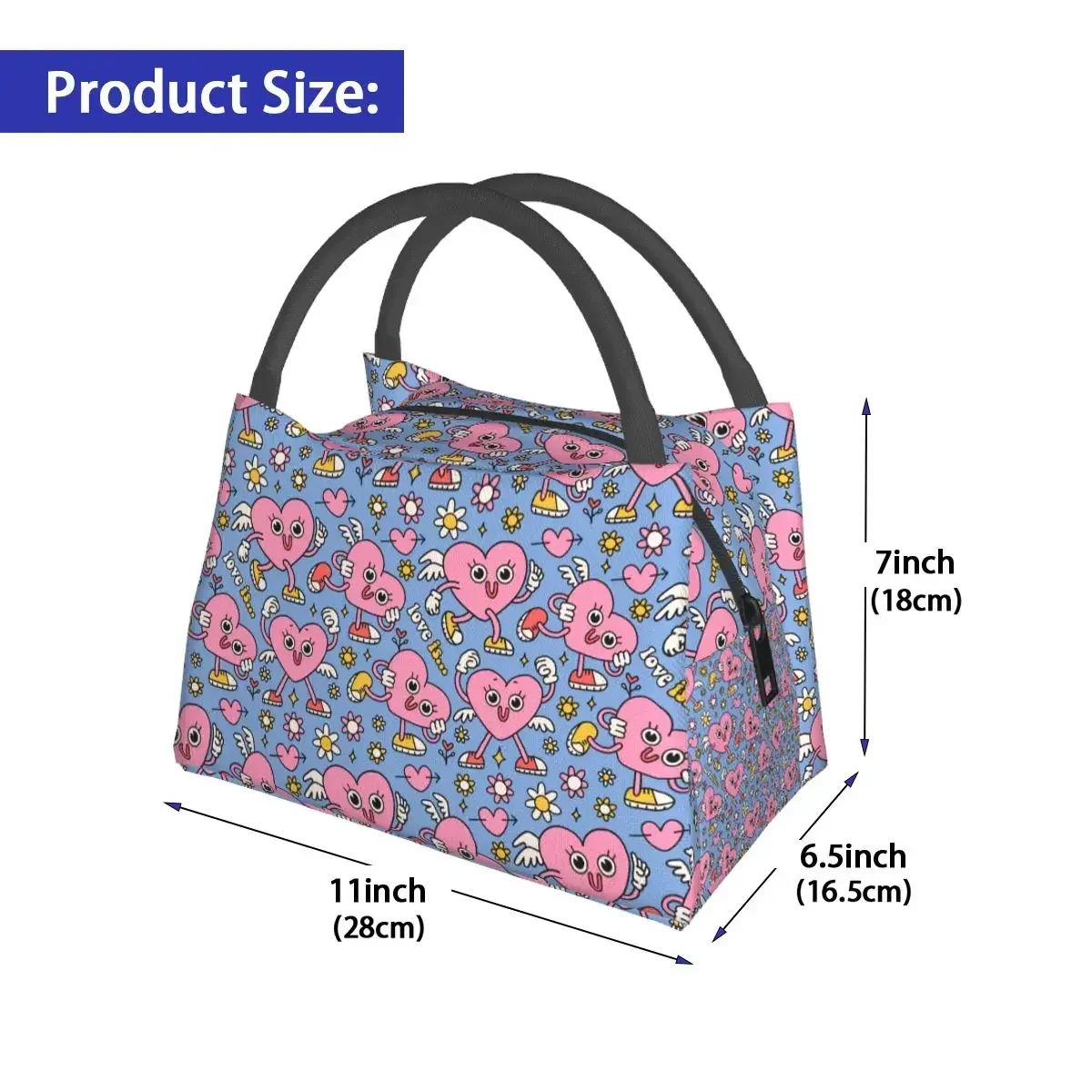 Y2k Heart Characters Lunch Bag Funny Office Lunch Box For Girls Cute Graphic Design Thermal Tote Handbags Waterproof Cooler Bag