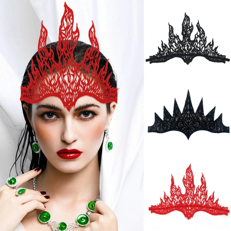 

Punk Lace Flame Hair Hoop Women Makeup Headband for Halloween Festival Party Teens Performances Hair Accessories