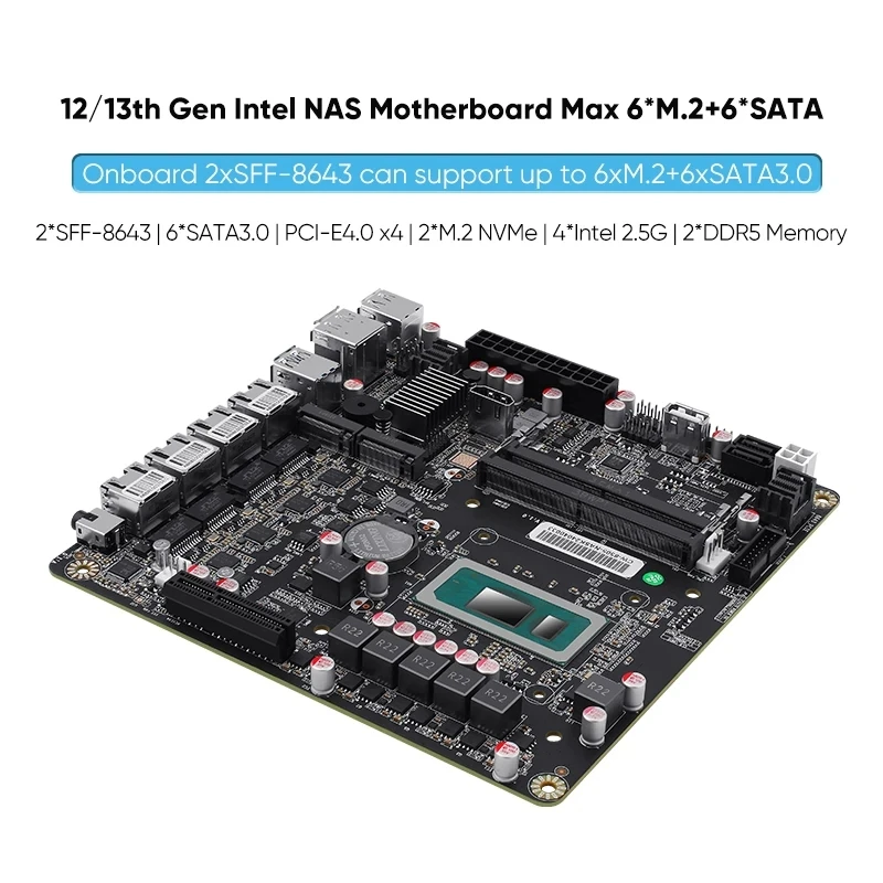 6 베이 NAS 마더보드 i5-12450H 8505 Max 6 * NVMe 6 * SATA3.0 1 * PCIEx4 4 * 인텔 i226-V 2.5G 2 * DDR5 방화벽 라우터 미니 ITX 메인보드