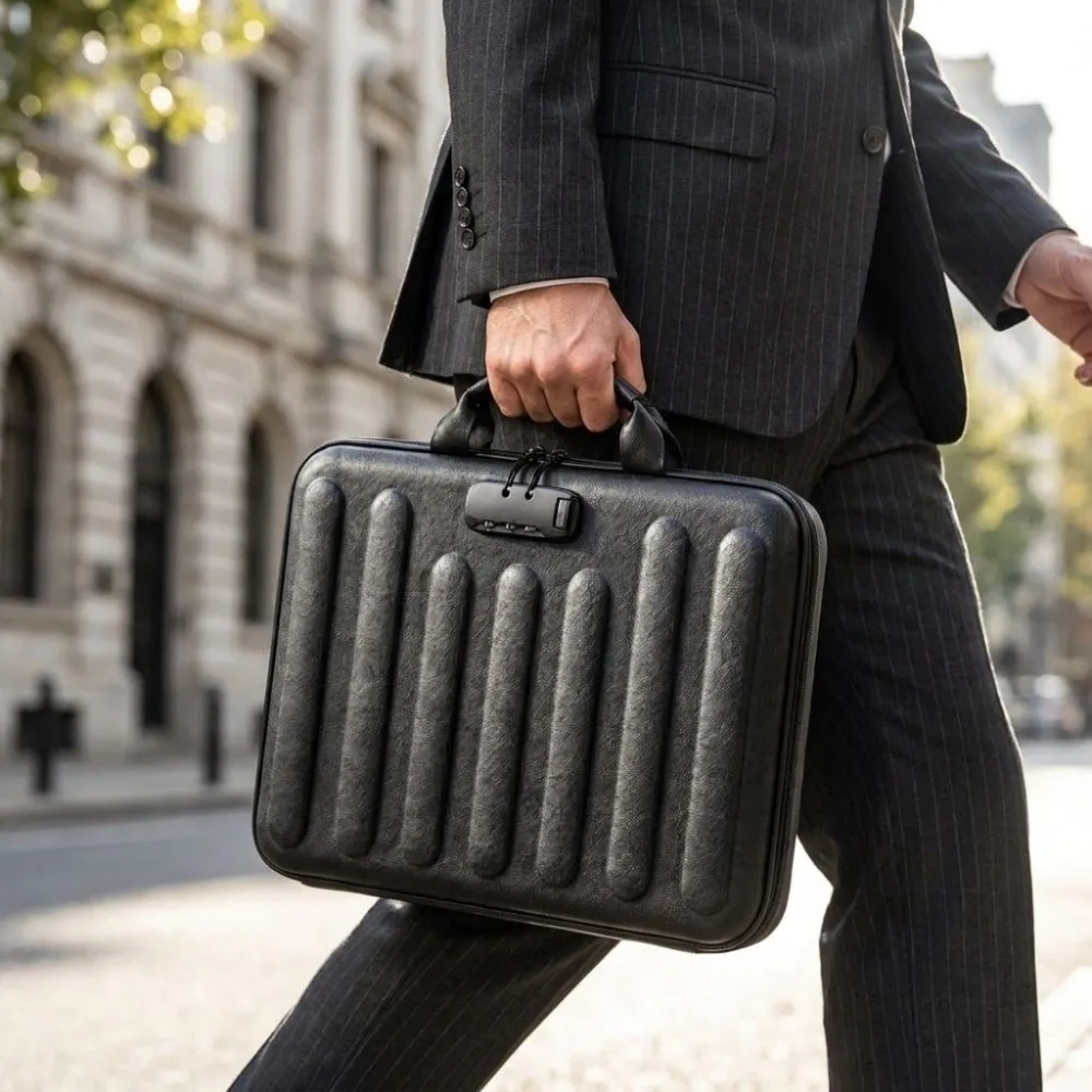 Hard EVA Shell Fireproof Document Briefcase Vertical Strip With Lock Waterproof Document Bag Multi Layer Portable