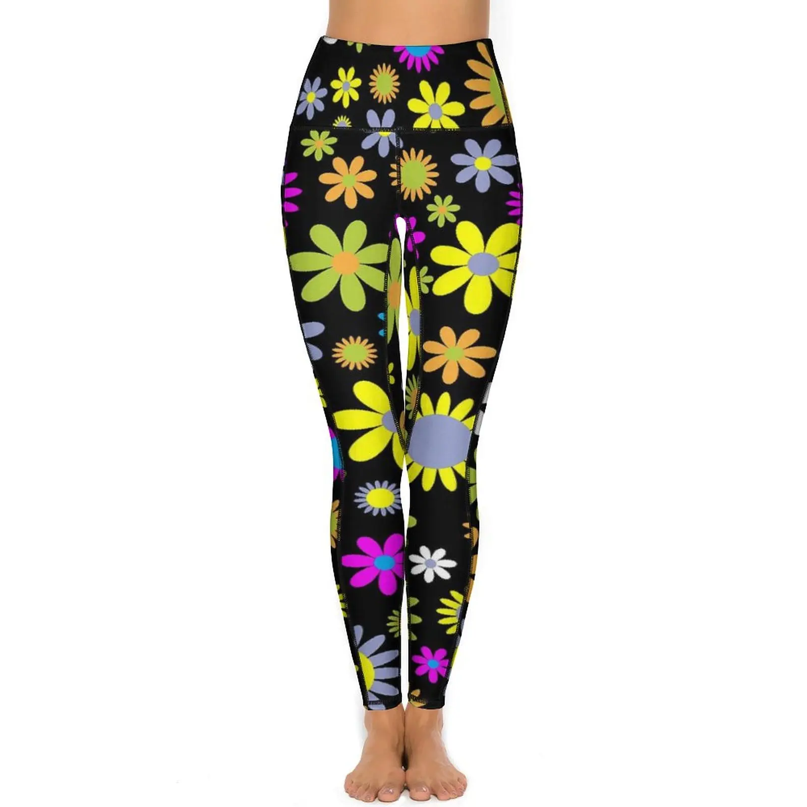 Retro Flower 60s Leggings Colorful Floral Pattern Yoga Pants High Waist Running Yoga Legging Women Retro Elastic Sports Tights