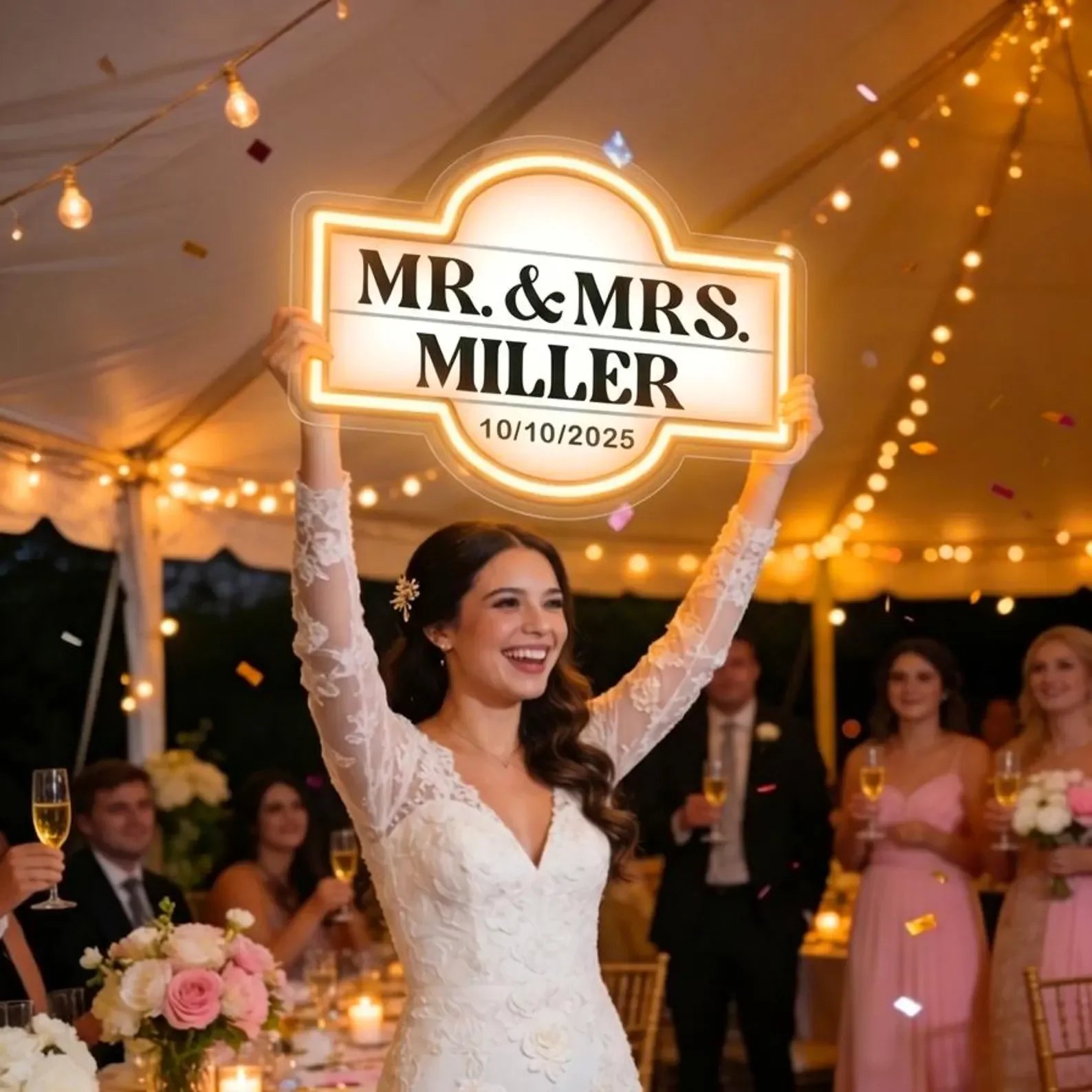 Custom Name Wedding Neon Sign LED Light, Personalized Bridal Party Decor for Wedding Reception Entrance Event image 3