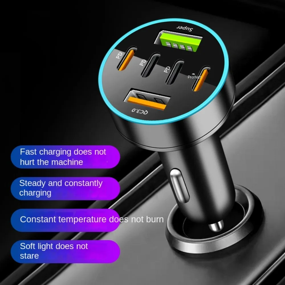 

Dual USB Output Mobile Phone Car Charger 5 Ports Fast Charging 5 Ports Car Chargers Universal Black Car Charger Adapter