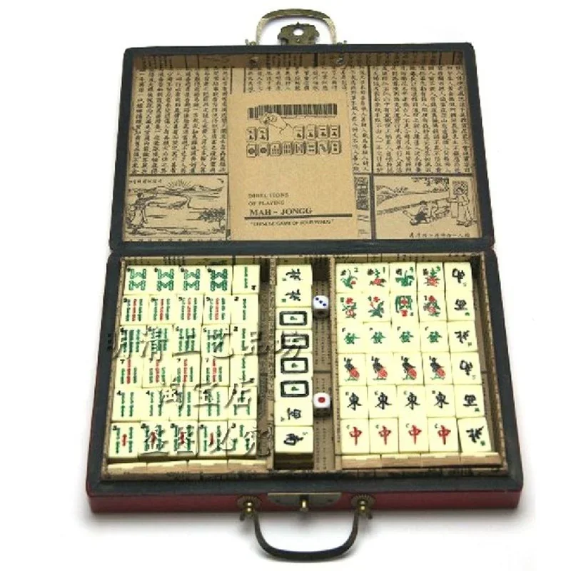 Antique Chinese Mahjong, Ox Bone Mahjong, Bamboo Bone Mahjong, English Manual Delivery Vintage Mahjong Box