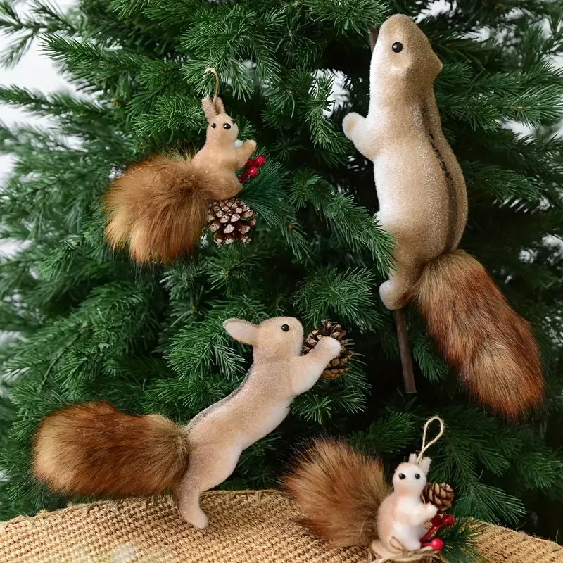 

1pcs Christmas Ornaments Cute Realistic Squirrel Xmas Tree Hanging Pendants Christmas Decoration for Home New Year Kids Gifts