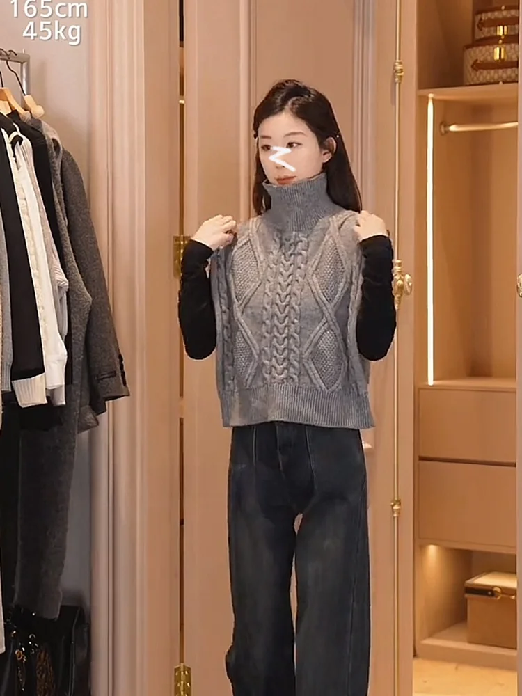 

Женский двусторонний свитер-жилет Oajer с высоким воротом, осенний, однотонный, на одной пуговице, стандартной длины, для повседневной носки, из флагманского магазина