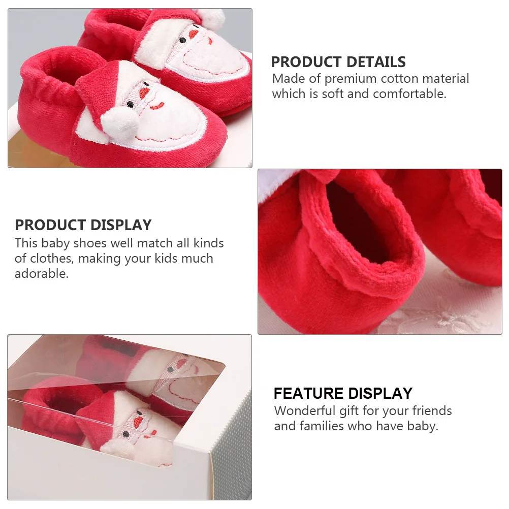 زوج واحد من أحذية الشتاء للأطفال، أحذية دافئة من القطن لعيد الميلاد لمرحلة ما قبل المشي، أحذية أرضية ناعمة للأطفال الصغار مريحة للتنفس
