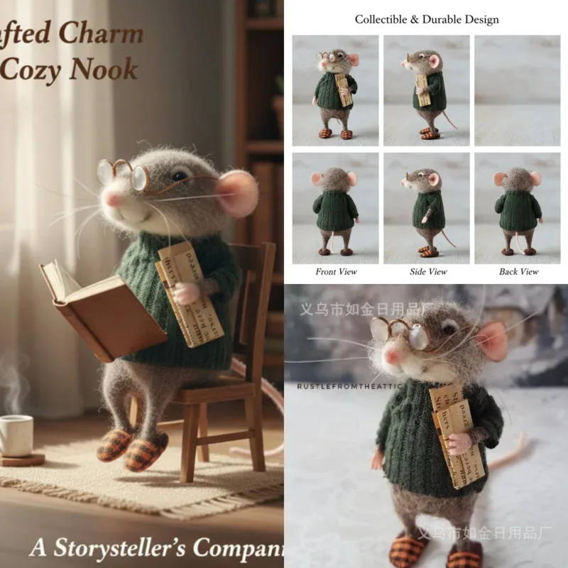 

Christmas Mouse Handmade Wool DIY Felt Needle Doll Winter Mouse Craft Cute Handmade Holiday Ornament Decoration Gift Christmas