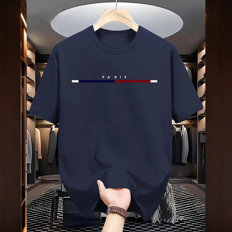 

Paris Fashion Mens Cotton T-shirt Spring Summer Daily Casual Fashion O-neck Short Sleeve Top Male Home Outdoor Comfort Soft Tees
