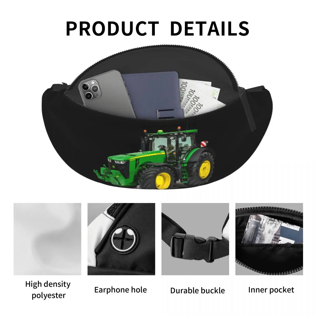 Riñonera de Tractor personalizada para hombre y mujer, bolso de cintura cruzado a la moda para viajes, ciclismo, teléfono, bolsa de dinero