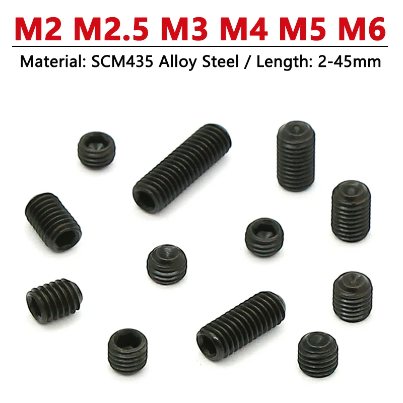 M2 M2.5 M3 M4 M5 M6 DIN916 Alloy Steel Hex Socket Set Screws Grub Screw Concave End Length 2/2.5/3/4/4.5/5/6/8/10/12/14/16-45mm