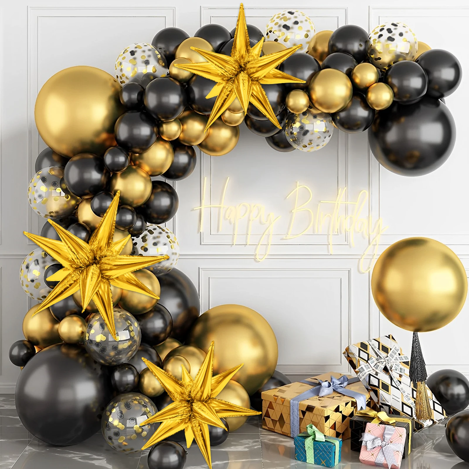 137Pcs Balloons Arch Garland Kit Reusable Black Gold Balloons Set DIY Latex Birthday Party Supplies Background Prop Balloons