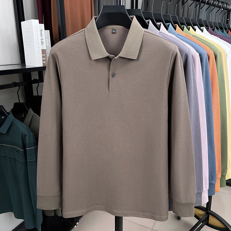 100% Reine Baumwolle Herbst Winter Herren Hochwertiges Designer Modisches Langarm-Boutique-Polohemd mit Knöpfen Lässig Bequem – Detail 17