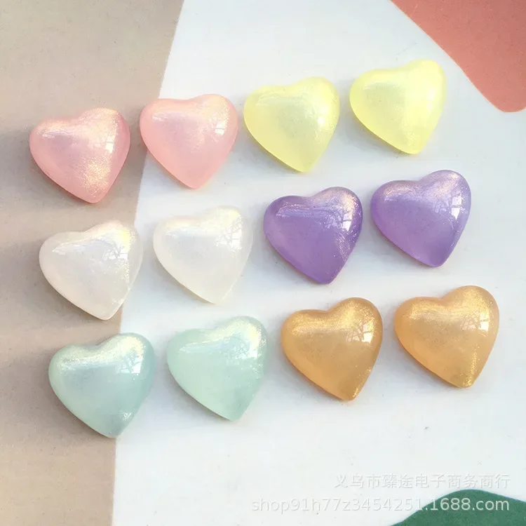 5pcs Quicksand Gold Powder Glitter Jelly Peach Heart Resin Flat Back Cabochon Scrapbook Kawaii DIY Embellishments Accessories