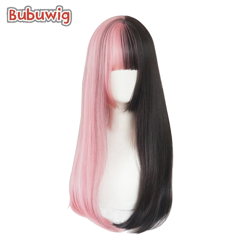 

Bubuwig Synthetic Hair 60cm Pink And Black Lolita Wigs Women Halloween Long Straight Sweet Harajuku Japanese Cosplay Wig