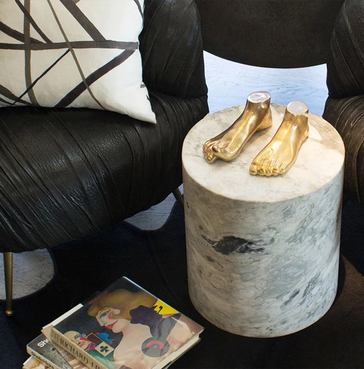Современный круглый приставной столик xx-KUMUSI FURNITURE с мраморной столешницей Volakas для гостиной, спальни, дивана и кушетки
