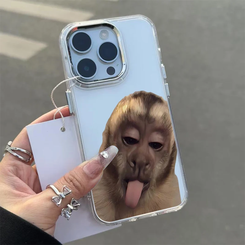 Cute and Fun Monkey Pattern Transparent Electroplated Lens Phone Case For Samsung Galaxy S26 S25 Ultra S24 Plus S23 FE 5G Cover